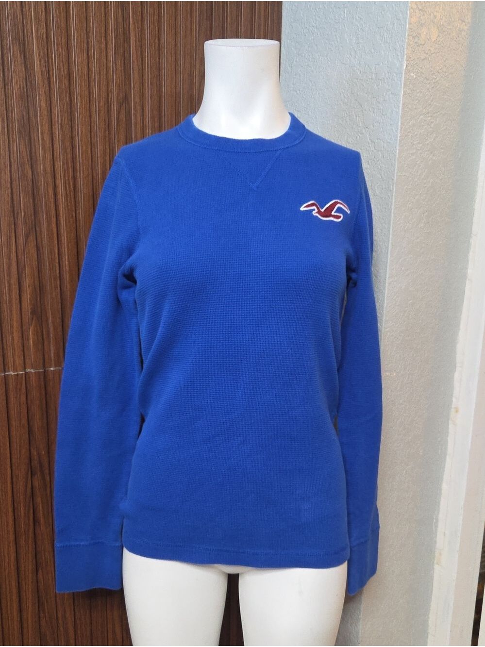 Hollister Vibrant Blue Waffle-Knit Crewneck Sweatshirt Small Sz [1966]